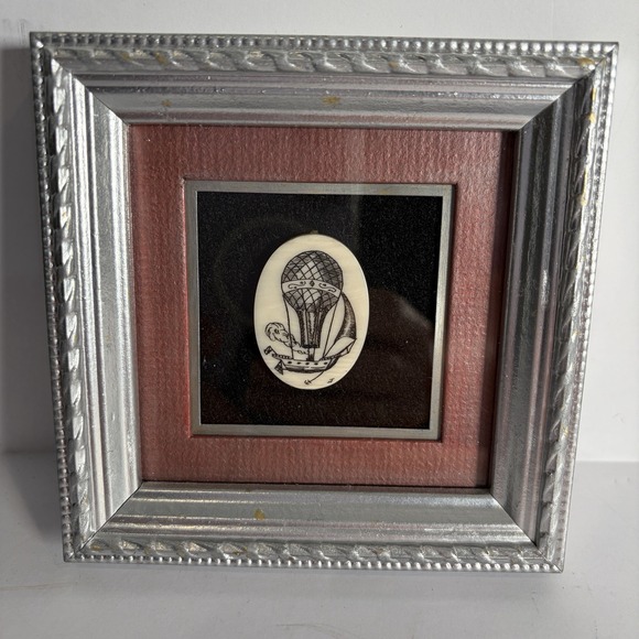 Other - Miniature Hot Air Balloon Scrimshaw Framed Matted Art 4"